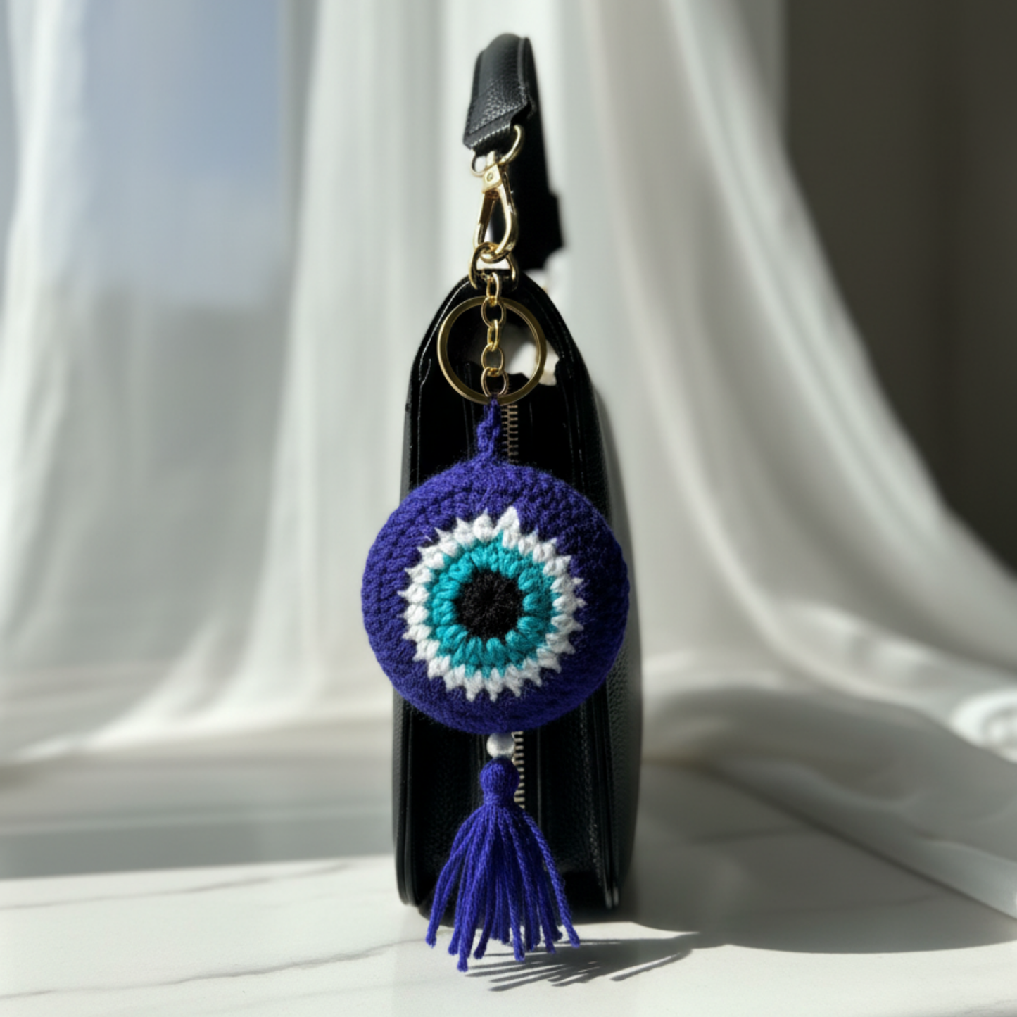 Handmade Crochet Evil Eye Bag Charm- Keychain, Bag Charm, Unique Gift Accessories
