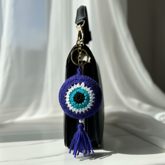 Handmade Crochet Evil Eye Bag Charm- Keychain, Bag Charm, Unique Gift Accessories