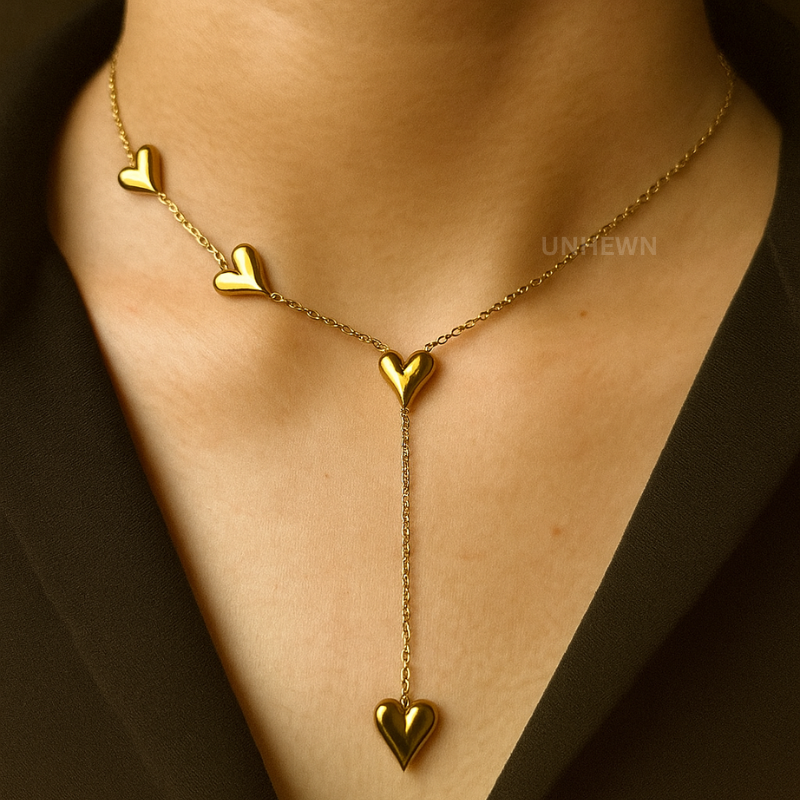 Golden Heart Cascade Necklace