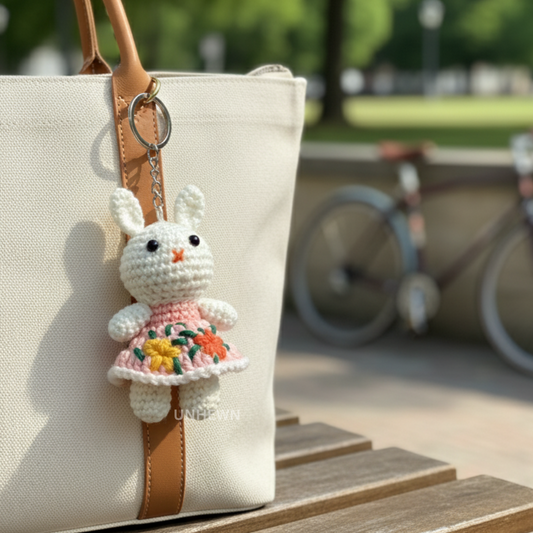 Handmade Crochet Floral Bunny Charm- Keychain, Bag Charm, Unique Gift Accessories