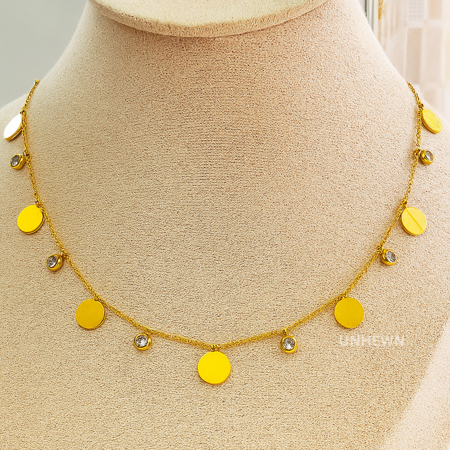 Golden Dusk Disc & Crystal Charm Necklace