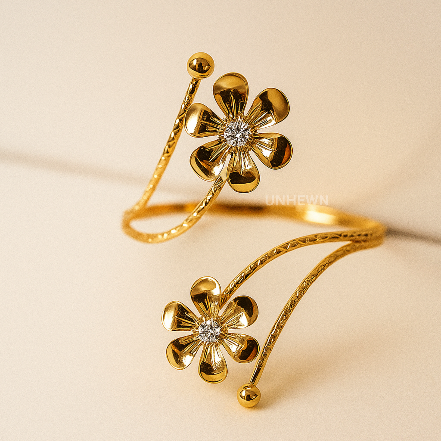 Golden Floral Handcuff Bracelet