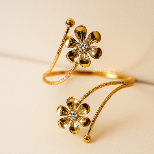 Golden Floral Handcuff Bracelet