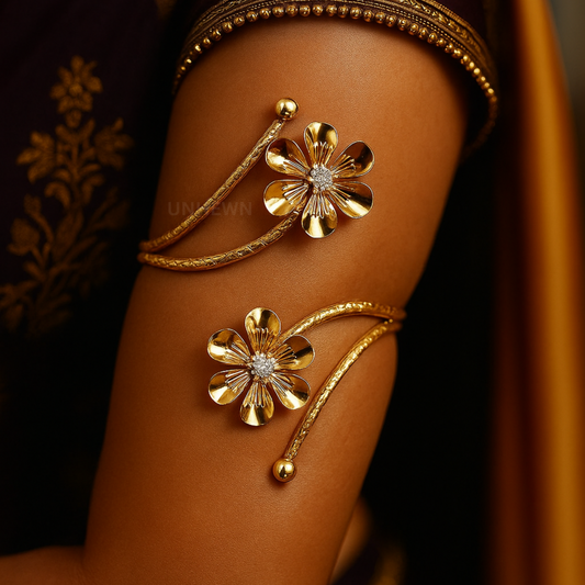 Golden Floral Handcuff Bracelet