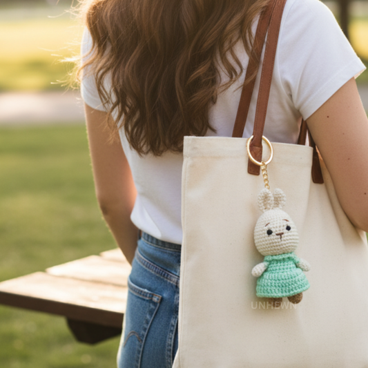 Handmade Crochet Cuddly Bunny Doll Charm- Keychain, Bag Charm, Unique Gift Accessories