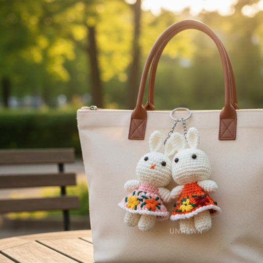 Handmade Crochet Bunny Charm Set - Keychain, Bag Charm, Unique Gift Accessories