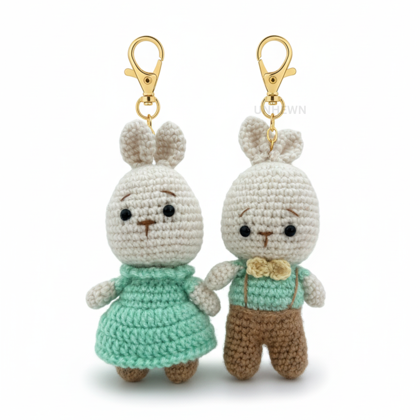 Handmade Crochet Bunny Love Couple Charm Set- Keychain, Bag Charm, Unique Gift Accessories