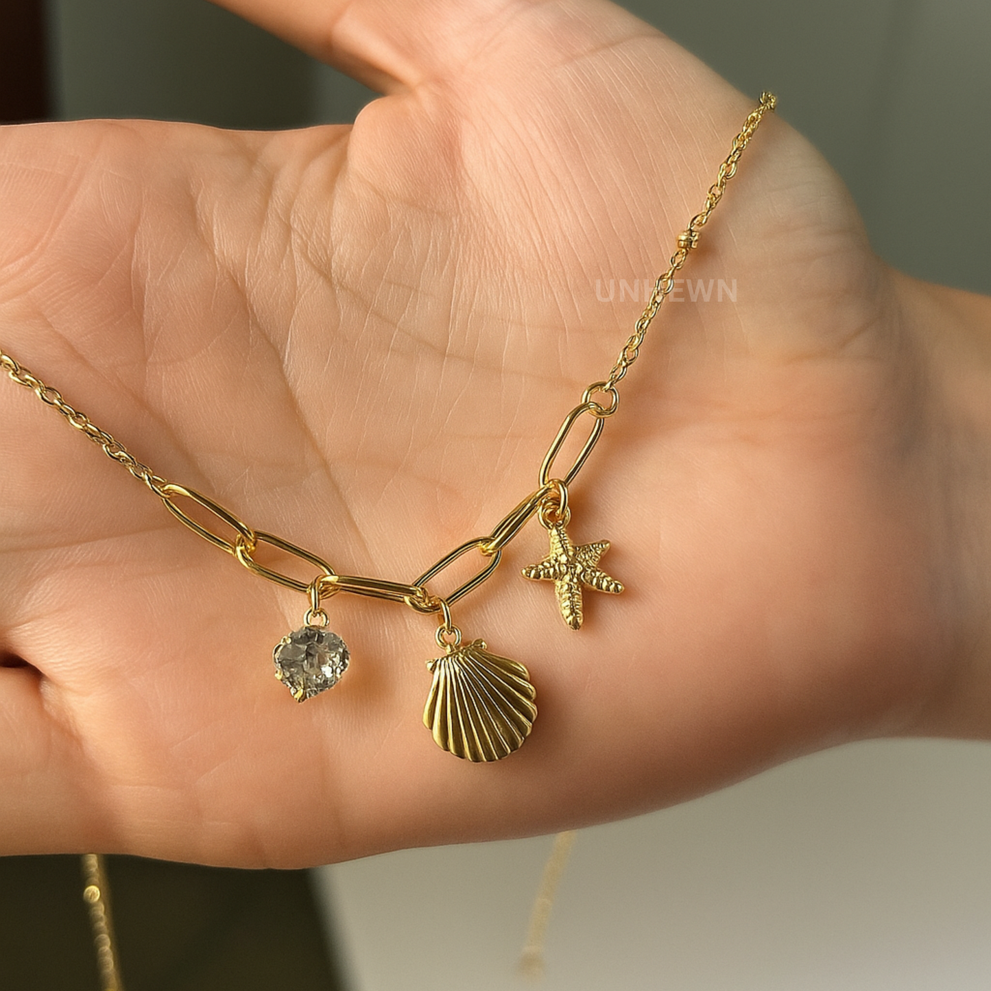Golden Seashore Charm Necklace