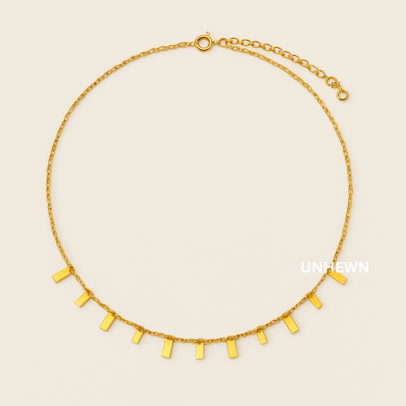 Minimalist Gold Bar Necklace – Geometric Fringe Choker