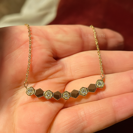 Honeycomb Elegance Gold Necklace with Crystals