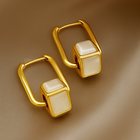 Ivory Block Huggie Earrings