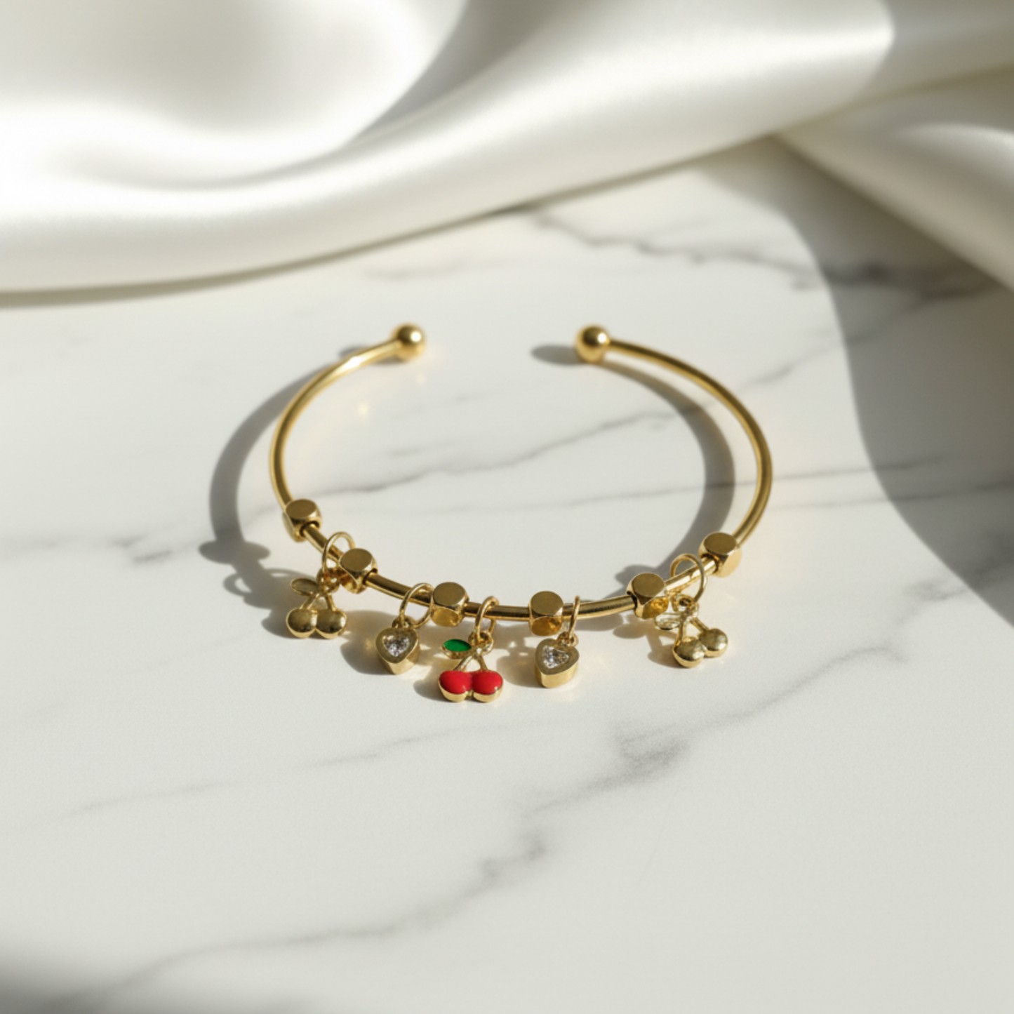 Golden Cherry Charm Bracelet