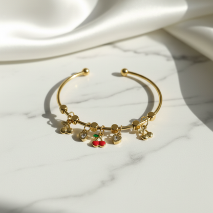 Golden Cherry Charm Bracelet