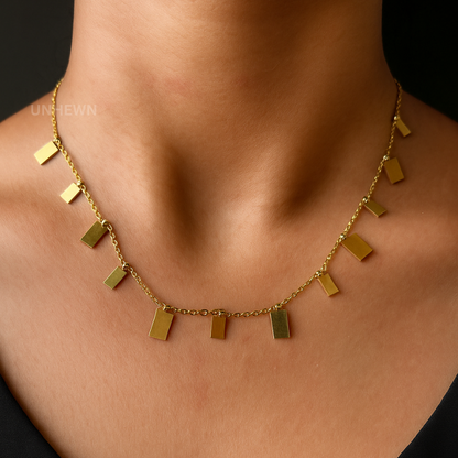 Minimalist Gold Bar Necklace – Geometric Fringe Choker