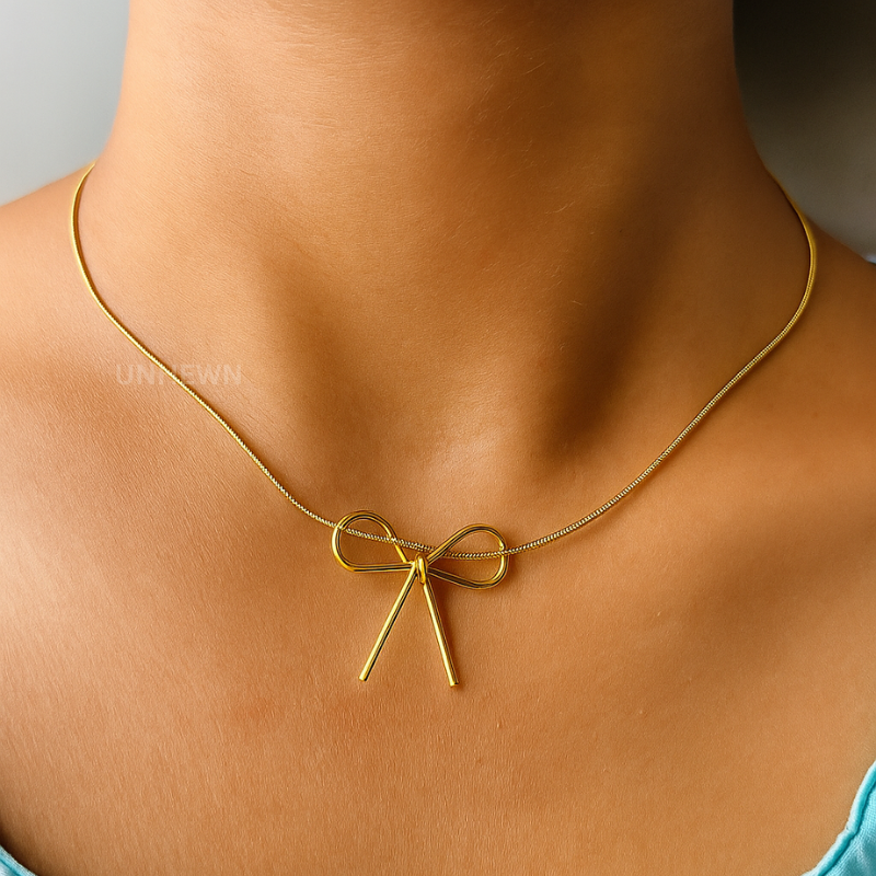 Gold-Plated Bow Tie Pendant Necklace