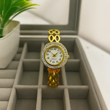 Golden Lattice Crystal Bracelet Watch