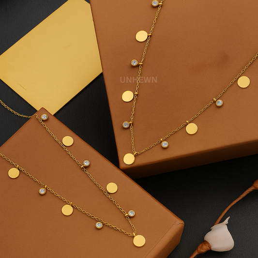 Golden Dusk Disc & Crystal Charm Necklace