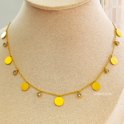 Golden Dusk Disc & Crystal Charm Necklace