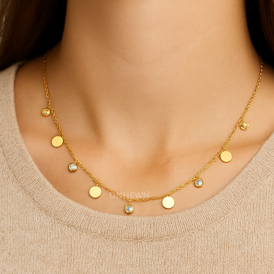 Golden Dusk Disc & Crystal Charm Necklace