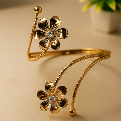 Golden Floral Handcuff Bracelet