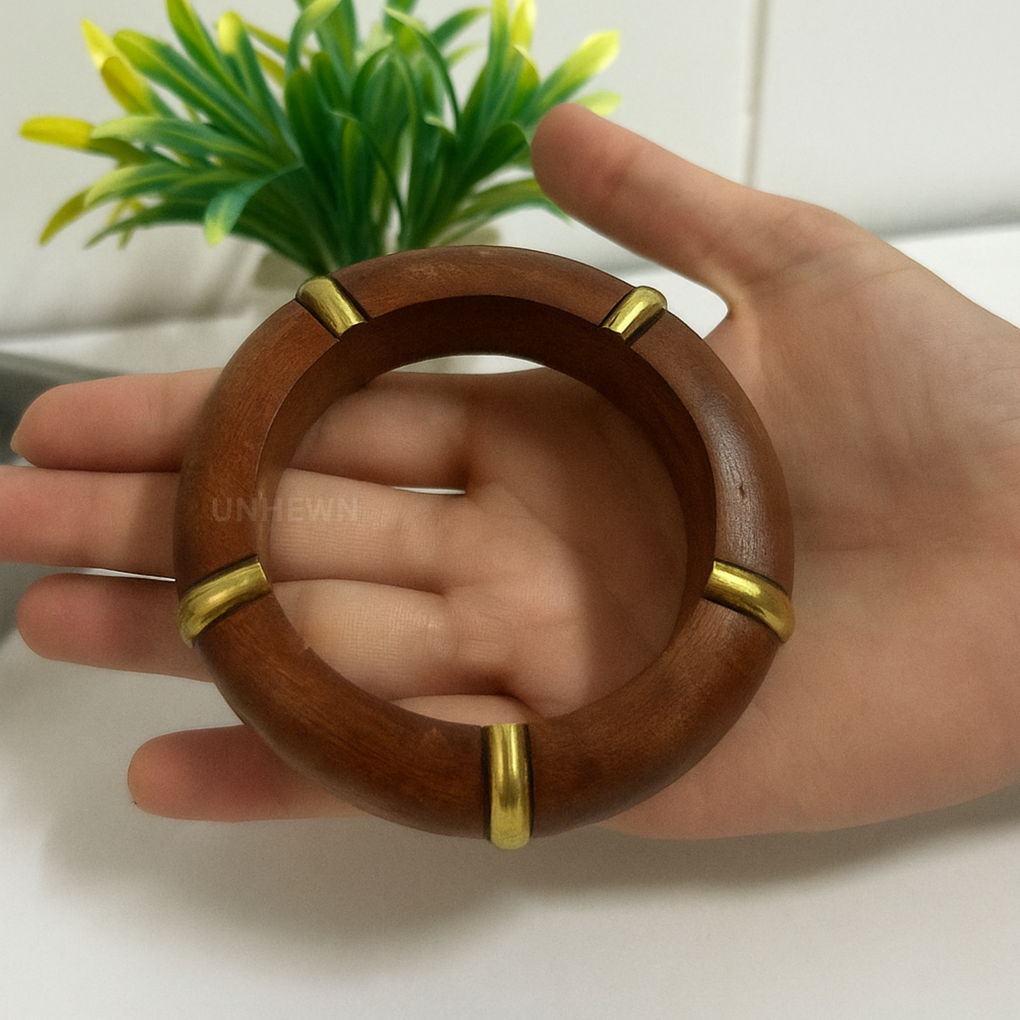Wooden Bangle with Brass Accents