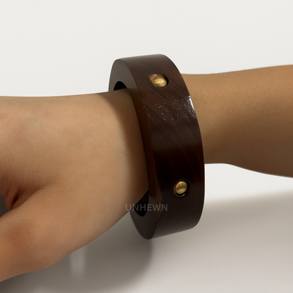 Dark Wood Bangle with Brass Studs