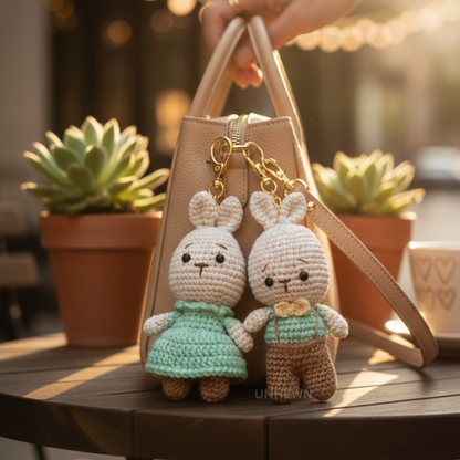 Handmade Crochet Bunny Love Couple Charm Set- Keychain, Bag Charm, Unique Gift Accessories