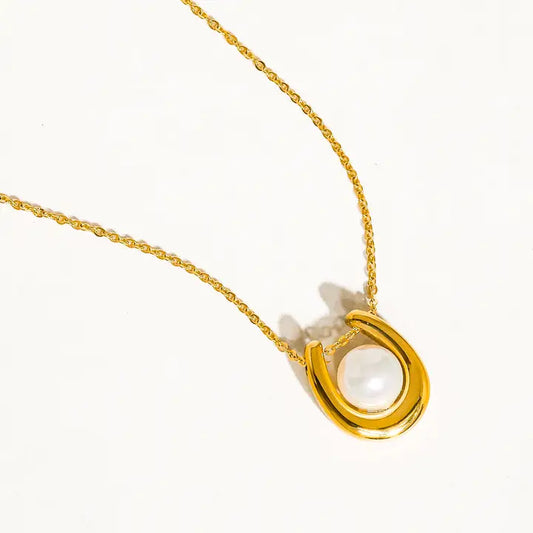 Gold-Plated Teardrop Pearl Pendant Necklace