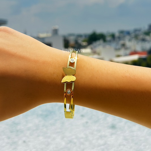 Golden Butterfly Crystal Cuff Bracelet