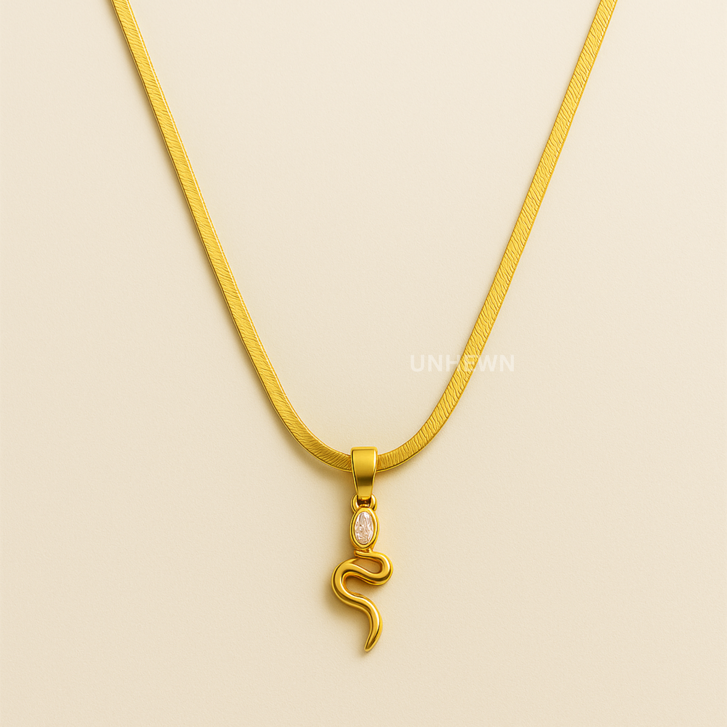 Gold Snake Pendant Necklace with Crystal Accent
