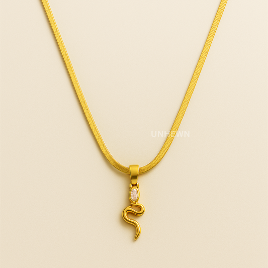 Gold Snake Pendant Necklace with Crystal Accent