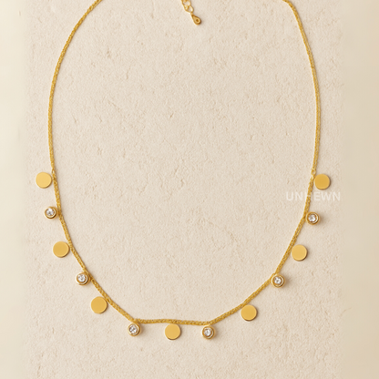 Gold Disc & Crystal Drop Necklace – Delicate Sparkle Charm