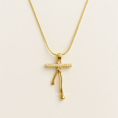 Gold Wishbone Pendant Necklace – Crystal Bar & Lucky Charm