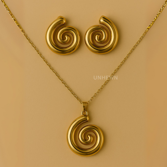 Golden Spiral Jewelry Set (Necklace & Earrings)