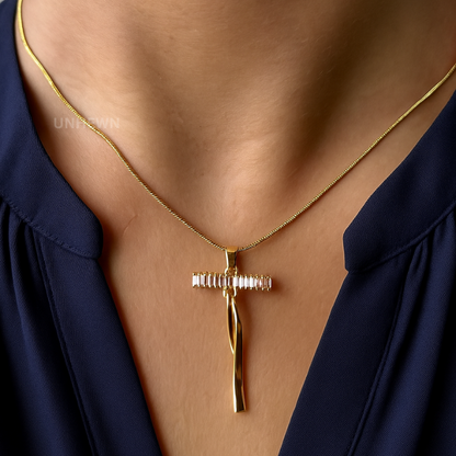 Gold Wishbone Pendant Necklace – Crystal Bar & Lucky Charm