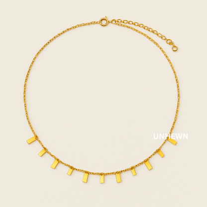 Minimalist Gold Bar Necklace – Geometric Fringe Choker