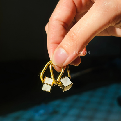 Ivory Block Huggie Earrings